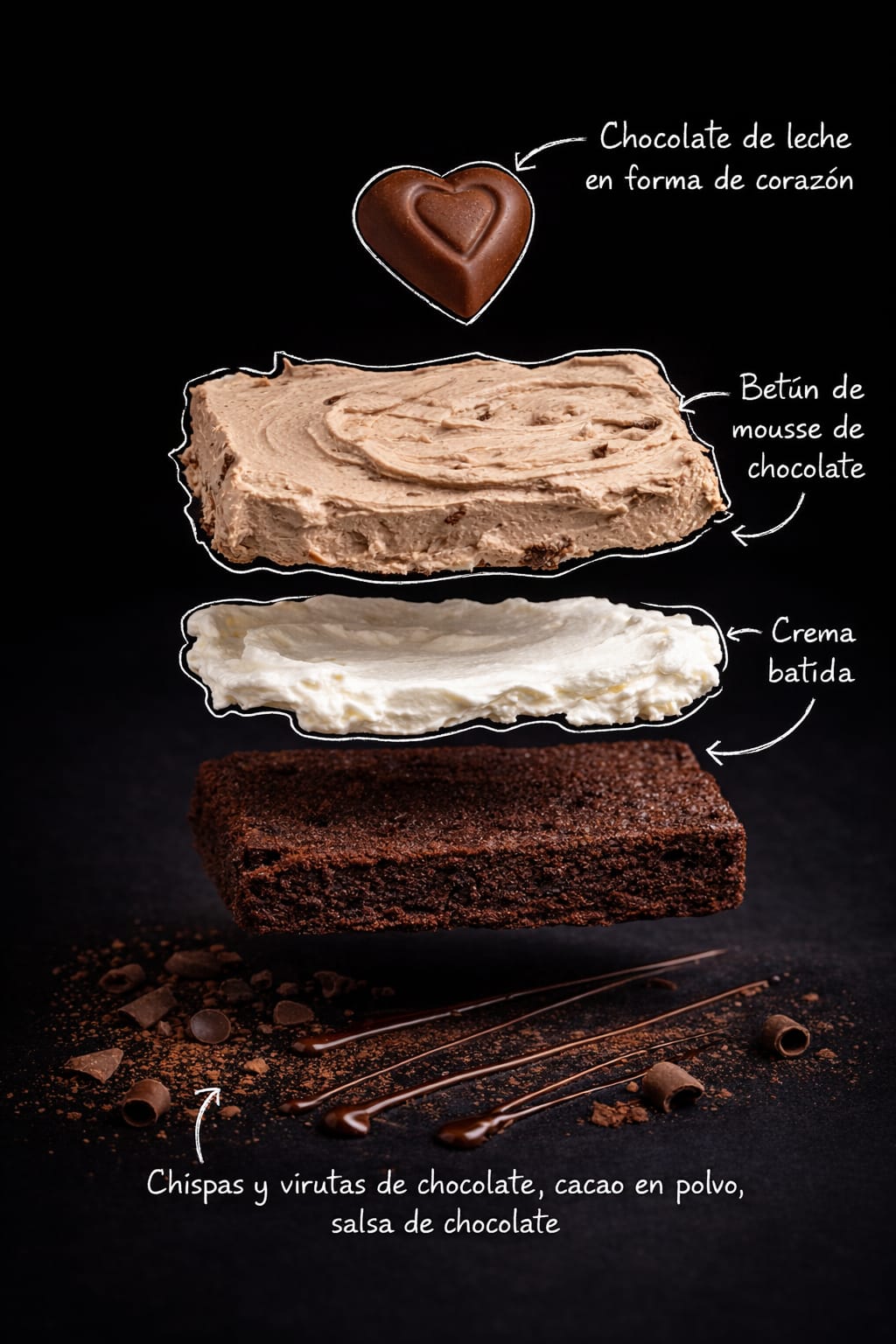 Capas del Pastel de Chocolate artesanal Tentaciones Briz Cadereyta Nuevo León